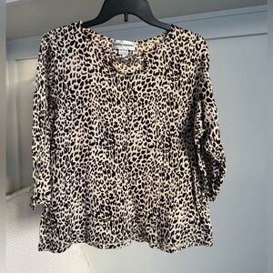Cathy Daniels Black and Cream Animal Print Blouse Size XL